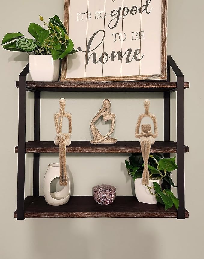 Prettidecor Sandstone Decor Thinker Statue Accents, Set of 3 Thinker Sculptures Office Decor Abstract Resin Decoration on Shelf Table Desk for Living Room Office Bedroom Bookshelf Decor (Large)