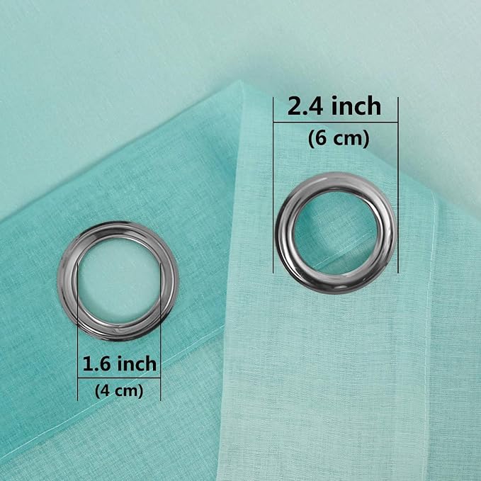 DWCN Ombre Short Sheer Curtains - Faux Linen Semi Voile Gradient Light-Filtering Bedroom and Living Room Curtains, Set of 2 Grommet Top Window Drape Panels, 52 x 45 Inch Length, Teal