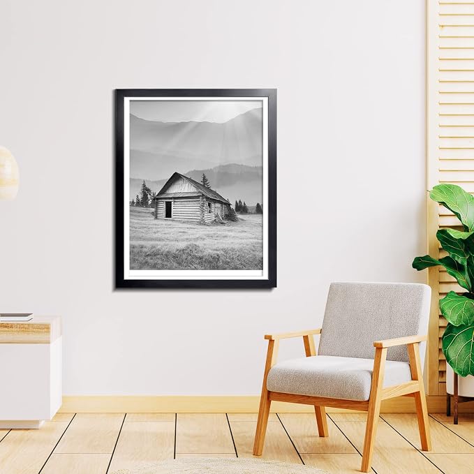 LaVie Home 22 x 30 Poster Frame Black, Display Pictures 18x27 with Mat or 22x30 Without Mat, Stable and Sturdy Picture Frame and Polished Plexiglass, Horizontal and Vertical Format of The Wall（1 Pack）