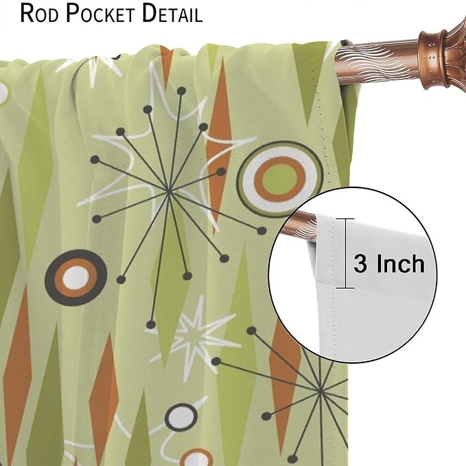 JESTRONRY Mid Century Curtains,Vintage 1950s Modern Retro Atomic Pattern Blackout Rod Pocket Window Drapes for Living Room Bedroom Kitchen Bathroom Home Decor 72x63in
