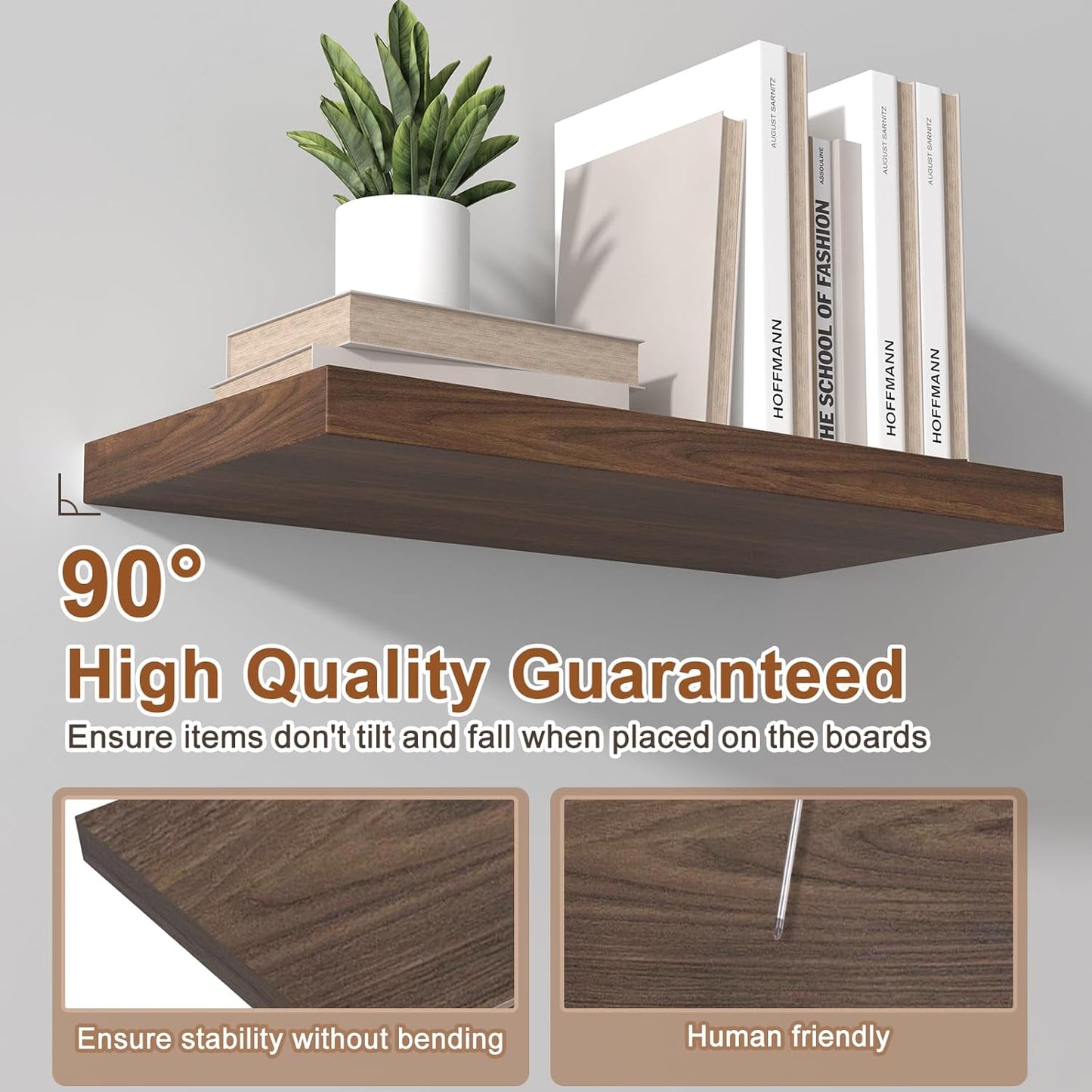 12 Inch Deep Floating Shelves for Wall 2 Pack Floating Shelves Large Storage Space Wall Mount Shelf for Living Room Kitchen Bathroom 24" W x 12" D x 1.2" H Walnut