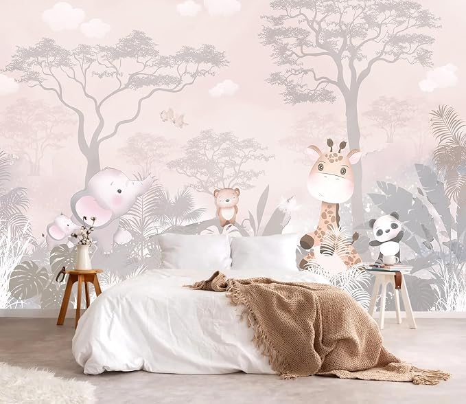 YQWDMX - Pink Safari Peel and Stick Wallpaper Jungle murals for Nursery ZY20 L
