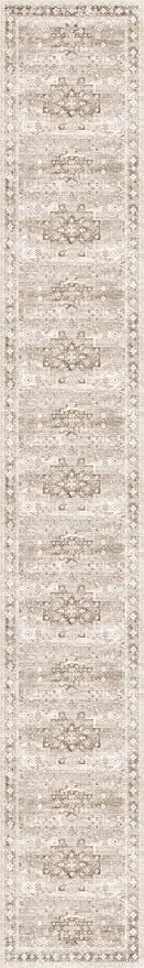 Hazo Haus Washable 3x20 Extra Long Runner Rug for Hallway, Waterproof Large Kitchen Floor Rug, Non-Slip Stain & Fade Resistant, Vintage Farmhouse Floral Décor (3x20 Beige/Latte)
