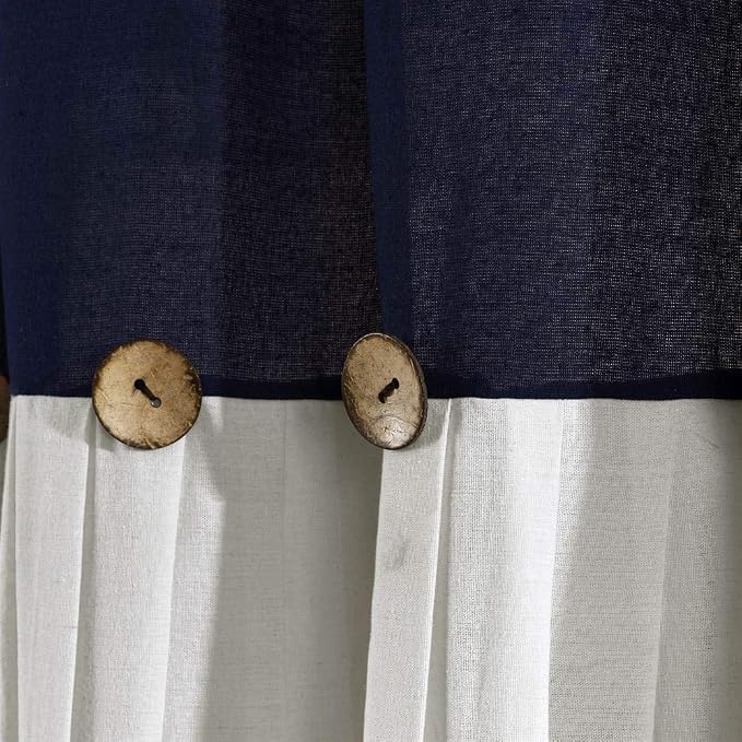 Lush Decor Linen Button Window Curtain Panel, Single, 40" W x 84" L, Navy & Off White- Country Curtains - Rustic Decor - Color Block - Modern Farmhouse Curtains