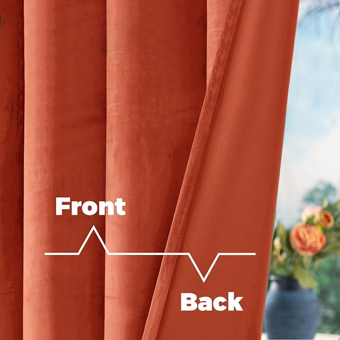 BGment Terracotta Fall Velvet Curtains 102 Inches for Living Room, Burnt Orange Thermal Insulated Blackout Luxury Super Soft Curtains with Back Tab Rod Pocket for Bedroom, 2 Panels, 52 x 102 Inch