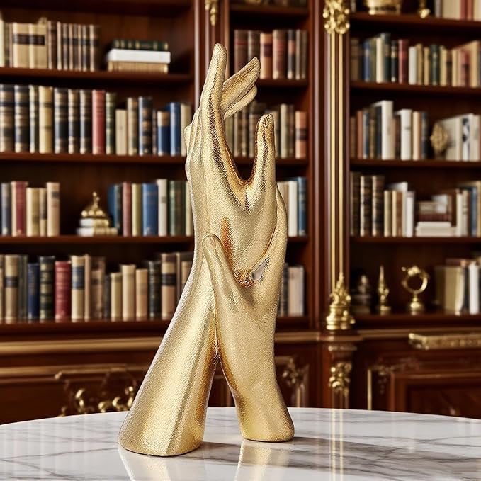 Golden Hands Sculpture Resin Statues Home Decor (Golden Hands) | Gold Hands Shelf Decor Electroplated Resin Statues Office Desktop Home Decor Bedroom Sculpture Indoor/Outdoor Ornament
