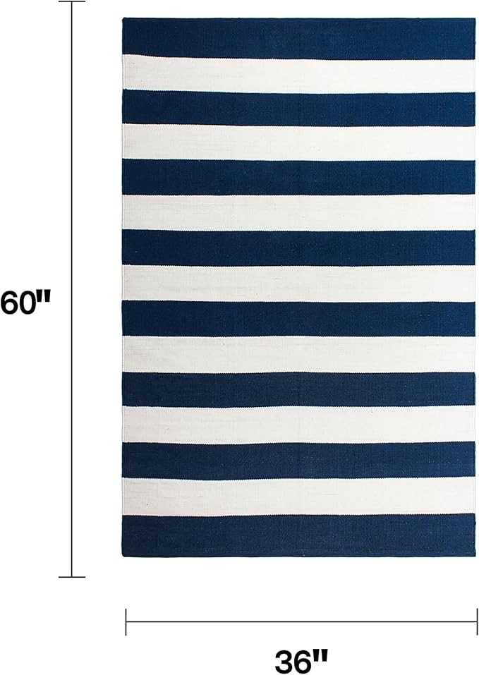 Fab Habitat Machine Washable Area Rug - Hand Woven, Stain Resistant, Pet Friendly - Premium Recycled Polyester Yarn - Stripes - Kitchen, Bathroom, Laundry Room - Nantucket - Blue & White - 3 x 5 ft
