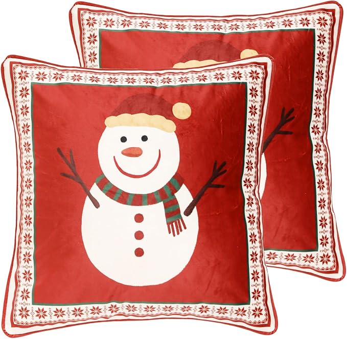 ISAENNE French Chrismas Velvet Throw Pillow Cover,Set of 2,18"x18"-Carol D | Vintage Square Pillow Cover,Concealed Zipper Design,Pinecones Pattern,Sofas,Bedroom,Living Room,Lounge Chairs,Decor