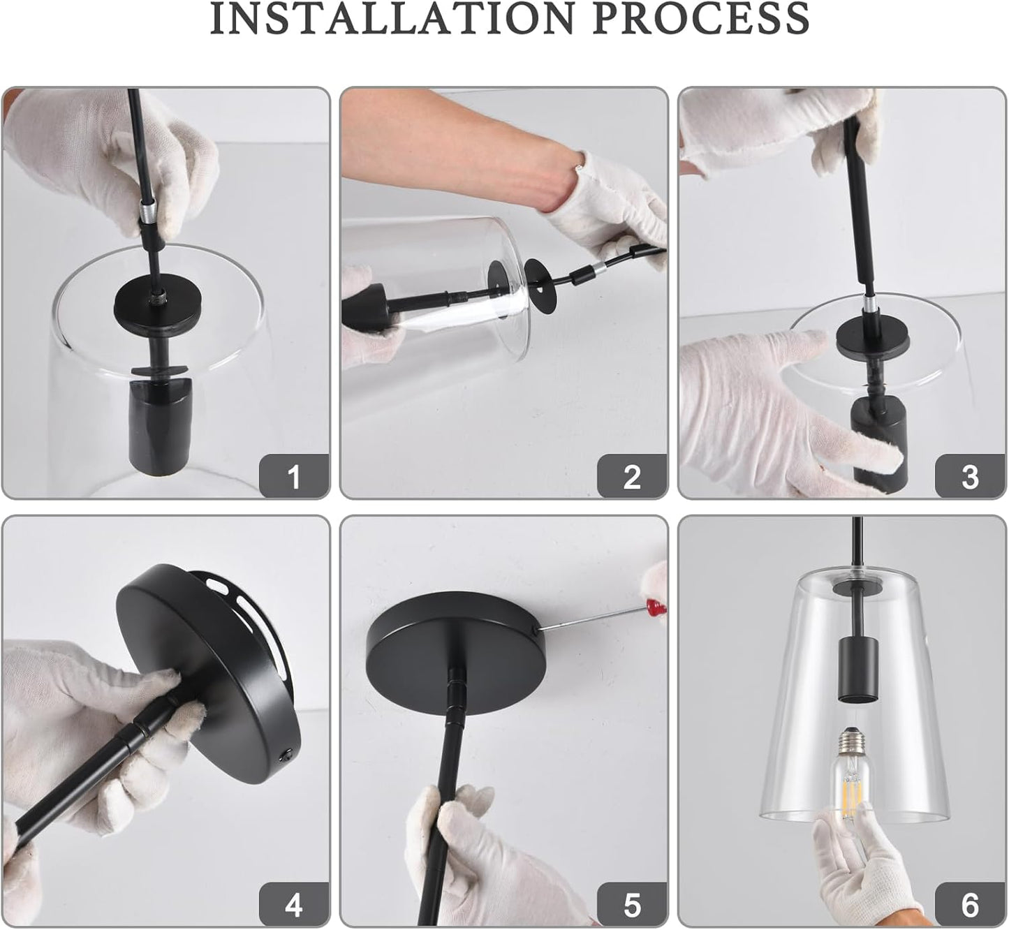 Black Big Pendant Lights Kitchen Island - Clear Glass Pendant Light Fixture Multiple Stems Rods 3 Units 12 Inch 3 Units 4 Inch (2 Pack Black Downrod Pendant with 7.5in W 9.5in H Shade)