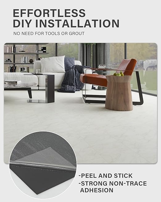 12" x 12" Peel and Stick Floor Tile, Self Adhesive Vinyl Flooring, 20 Tiles Grayish White Marble Pattern Peel and Stick Tile for Kitchen, Bedroom, Cover 20 Sq. Ft DIY Floor Tiles