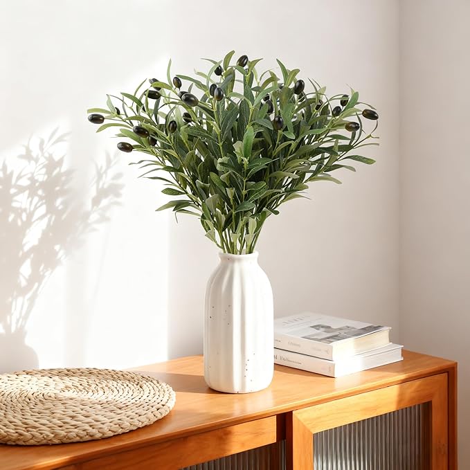 10 PCS 18 Inch Faux Olive Branches for Vases - Realistic Faux Olive Tree Stems with Lifelike Leaves & Fruits, Eucalyptus Stems,Faux Greenery Stems for Centerpieces,Home Decor&Wedding Decor