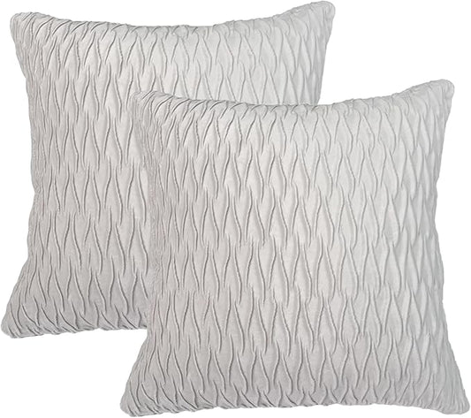 18x18 Inch Soft Velvet Throw Pillow Covers Set of 2 Soft Decorative Cushion Cases with Texture for Sofa Couch Bed Living Room (Off-White)