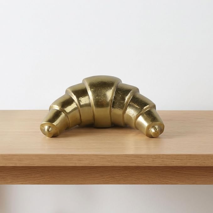 Metal Croissant Sculpture for Home and Living Room Decor - Accent Display for Bathroom, Office Desk, Mantel, and Shelf Decor - Ornament Piece for Coffee Table Decor and Tabletop - 3", Gold