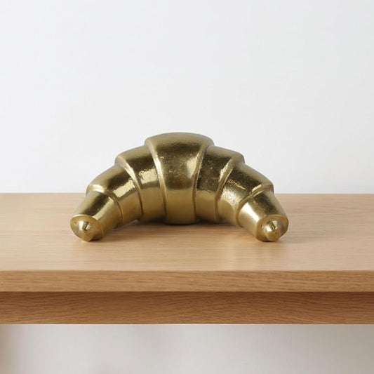 Metal Croissant Sculpture for Home and Living Room Decor - Accent Display for Bathroom, Office Desk, Mantel, and Shelf Decor - Ornament Piece for Coffee Table Decor and Tabletop - 3", Gold