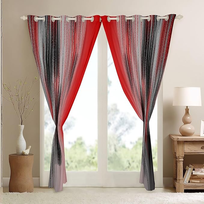 jejeloiu Red and Black Curtains for Bedroom Living Room for Kids Ombre Red Blackout Curtains (2 Panels, 52 x 90 Inch) Messy Rust Darkening Drapes Decor Abstract Art Window Treatments
