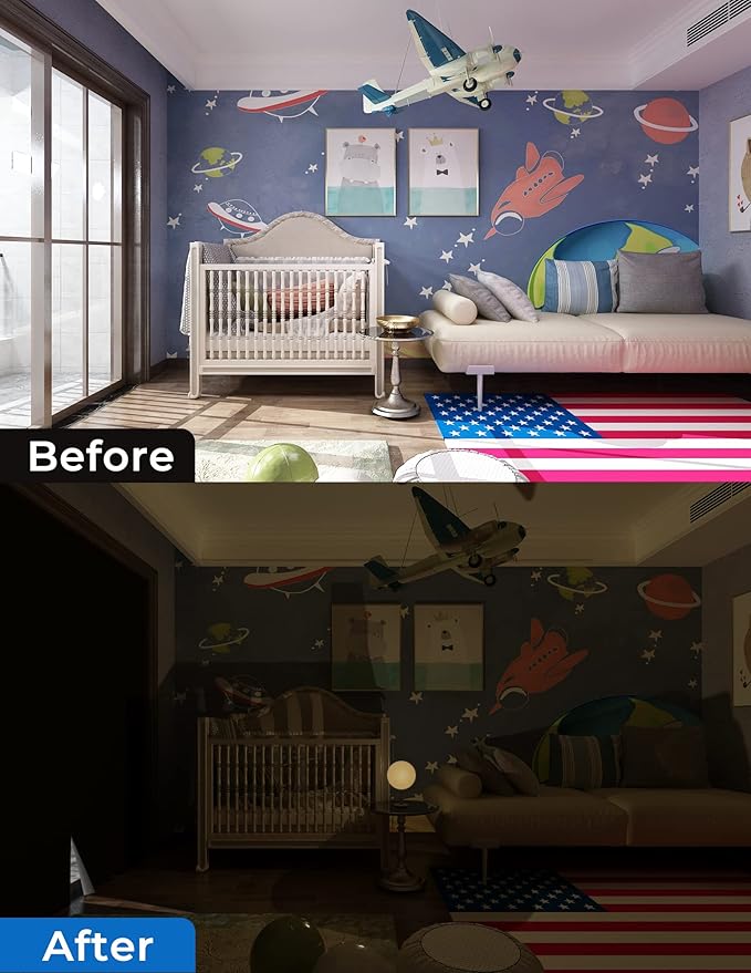 Sumobaby Blackout Curtains for Bedroom Portable 48"x84",No Drill Blackout Shades with Upgraded Hook&Loop Tapes,100% Black Out Window Cover,Thermal Insulated Blinds for Bedroom,Nursery(1 Panel,Black)