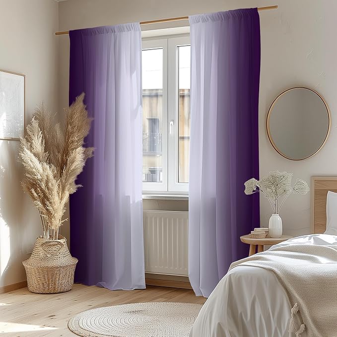 Purple Curtains 84 Inch Length for Living Room 2 Panel Set Purple and Grey White Window Treatment Curtains Lavender Ombre Gradient Light Filtering Curtains Modern Abstract Drapes