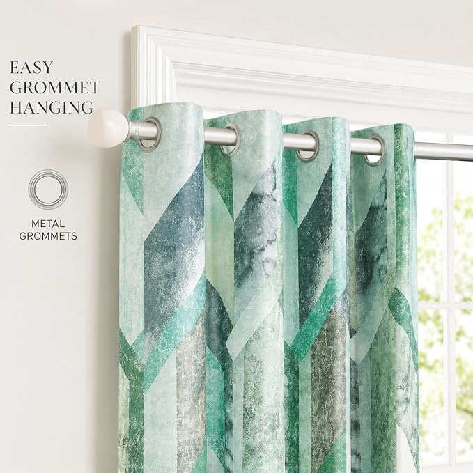 Leeva Decorative Kitchen Curtains, Drapes for Living Room 84 Inch Length 2 Panels, Geometric Pattern Grommet Solid Window Treatments, 52 x 84, Cyan