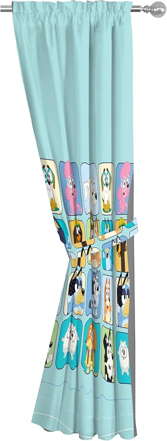 Sunny Side Up Window Curtains for Kids Bedroom 4-Piece Drape Set with 2 Tiebacks, Teal - Bluey, 42" W x 84" L (Pack of 2)