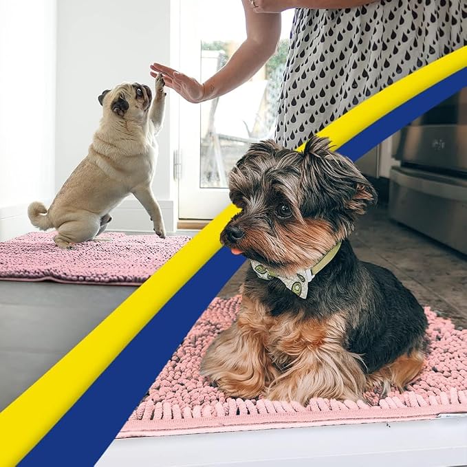 Muddy Mat® | Super Water Absorbent Door Mat Indoor, Microfiber Quick Dry Chenille Entryway Rug, Slip Resistant Front Door Mat, Indoor Mats for Entryway, Machine Washable Pet Rug, Pink 18"x28"