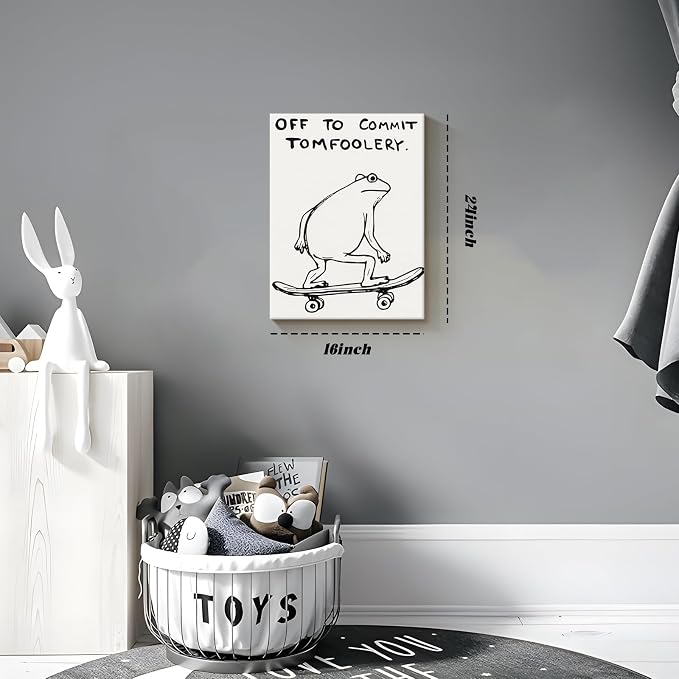 Funny Frog Wall Art Funky Skateboard Frog Prints for Wall Decor 16x24 Inch | Cool Posters, Unique Paintings for Kids Room, Minimalist Funny Animal Artwork - Teen Boy Walls