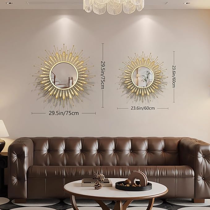 Wall Mirrors Decorative 30" Country-Style Gold Round Mirrors for Wall Decor ，Sunflower Wall Hanging Mirror