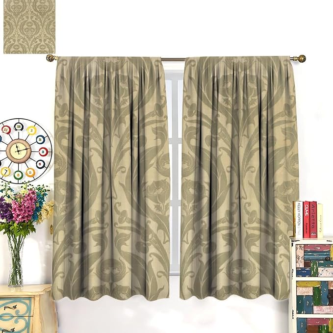 Rustic Vintage Flower Curtains William Morris Boho Country Floral Art Print Blackout Window Drapes for Bedroom Living Room Kitchen Cafe 31.5(W)*72(L) 2 Panels