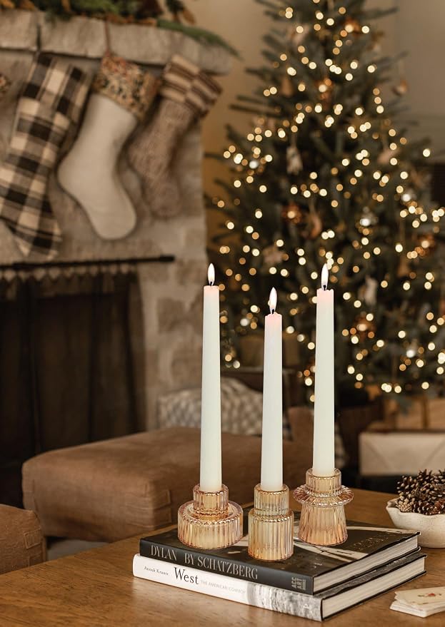 Vixdonos Taper Glass Candlestick Holders Tealight Candle Holders for Table Centerpieces, Wedding Decor and Dinner Party (6 Pcs, Gold)