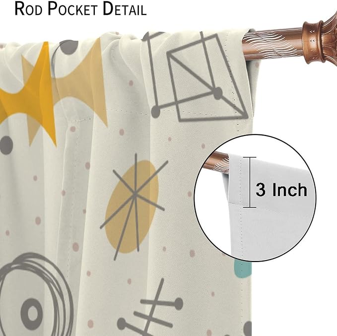 JESTRONRY Mid Century Modern Curtains,Vintage 1950s Atomic Stars Abstract Geometric Shapes Window Treatments Curtains for Living Room Bedroom Kitchen Bathroom Home Decor C 42x63in