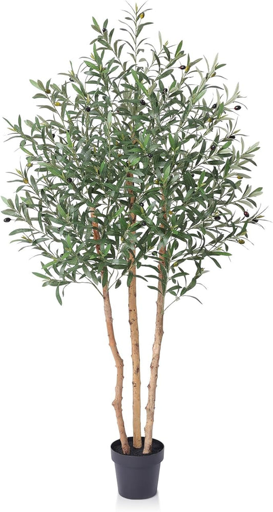 VeriNatural 6FT Olive Tree Artificial Indoor Faux Plant - Tall Fake Silk Tree, Natural Trunk, Easy Maintenance Fake Tree Home Decor - Large Indoor Plant for Living Room, Office, Modern Home,VN356
