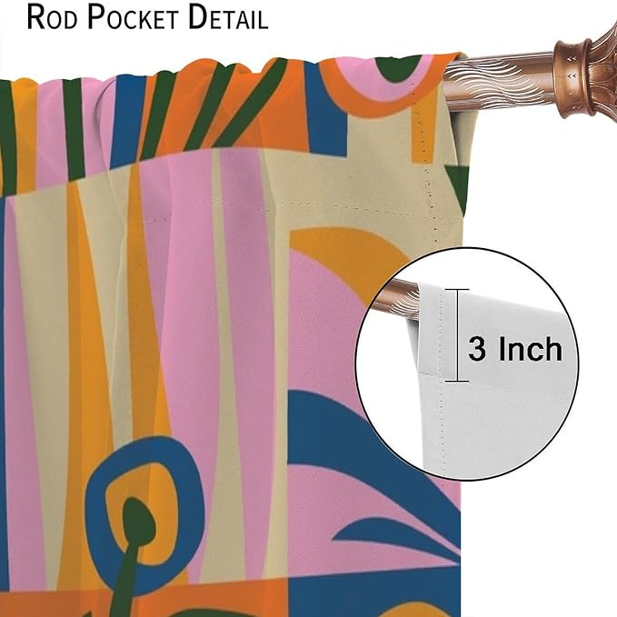 JESTRONRY Mid Century Boho Curtains, Modern Abstract Cute Retro Floral Vintage Checkered Flower Print Blackout Window Door Curtains for Bedroom Living Room Home Decor 42x63in