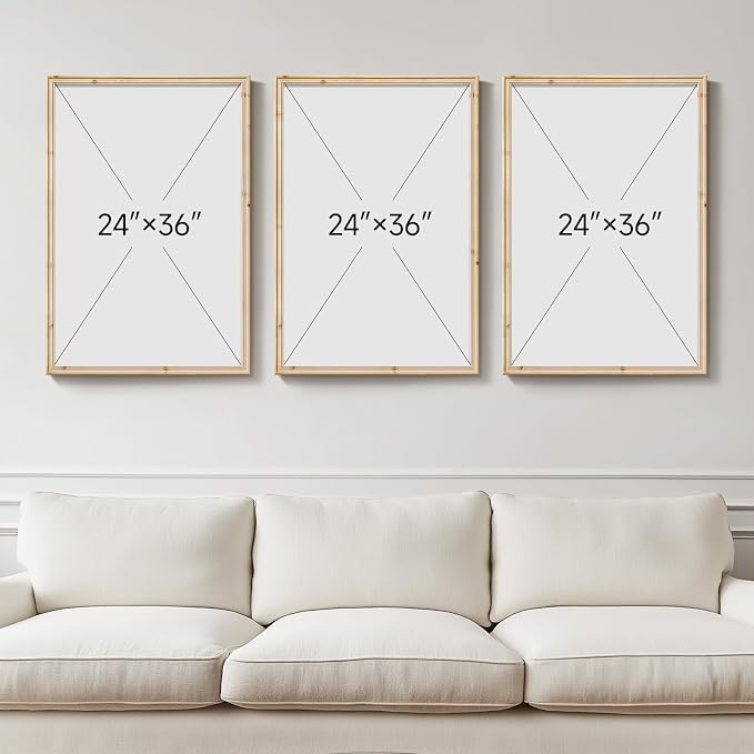 Large Vintage Framed Tree Wall Art for Living Room, 3 Piece Neutral Rustic Botanical Canvas Prints Artwork for Walls, Modern Farmhouse Leaf Pictures for Bedroom Dining Room Office Wall Decor, 24x36 In