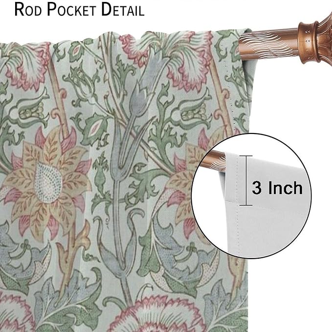 William Morris Floral Window Curtains, Watercolor Vintage Flower Art Style Blackout Window Treatments, for Bedroom Living Room 27.5(W)*63(L) 2 Panels