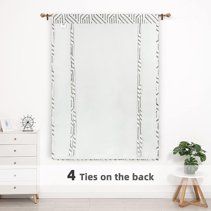 DriftAway Briony Blackout Tie Up Curtain for Kitchen Adjustable Balloon Sketch Textured Lines Printed Tie Up Roman Shades for Small Window Single Rod Pocket Window Coverings 45W x 63L Black