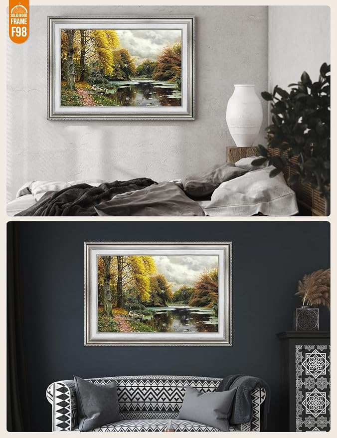 DECORARTS - River Landscape 1903 by Peder Mork Monsted. World Famous Painting Reproduction. Giclee Prints in Classic Golden Frame Ready to Hang
