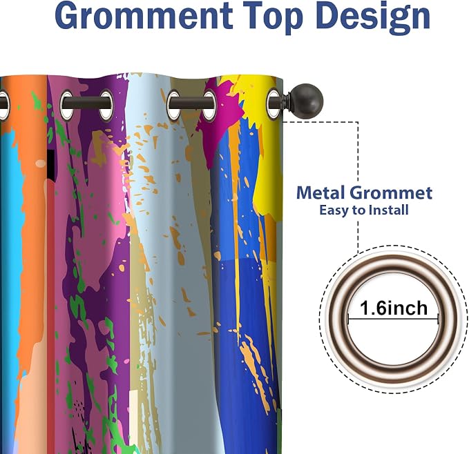 Jekeno Abstract Blackout Curtains Colorful Rainbow Design Multicolored Tainted Pattern Home Bedroom Living Room Hippie Decor Grommet Window Drapes 2 Panel Set, 52"x84"