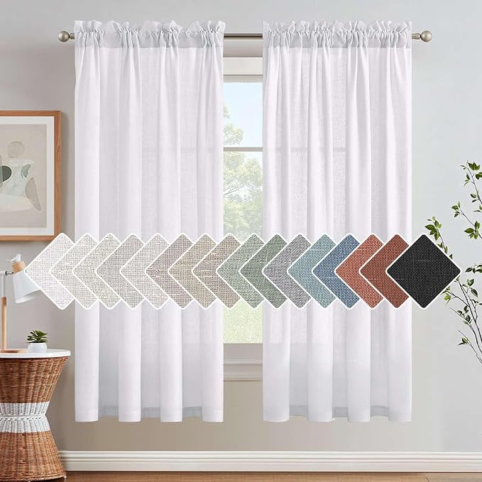 H.VERSAILTEX Elegant Natural Linen Blended Curtains Energy Efficient Light Filtering Rod Pocket Window Treatments Panels for Living Room Not Solid (Set of 2, Heathered White, 52 Inch x 72 Inch)