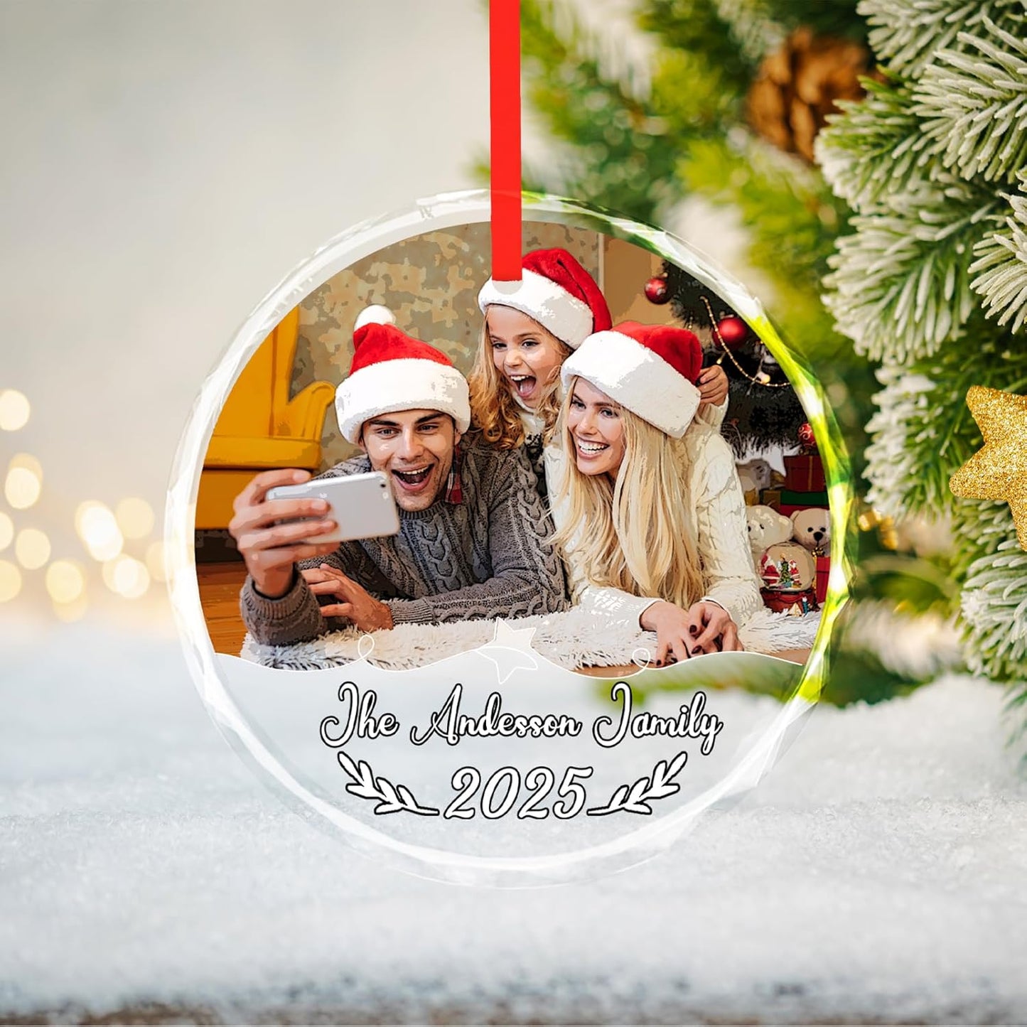 Personalized Christmas Ornaments, Custom Glass Ornament with Photo/Text/Date,Customized Christmas Tree Decor Gifts for Family, Dad, Mom, Him, Her, Couple