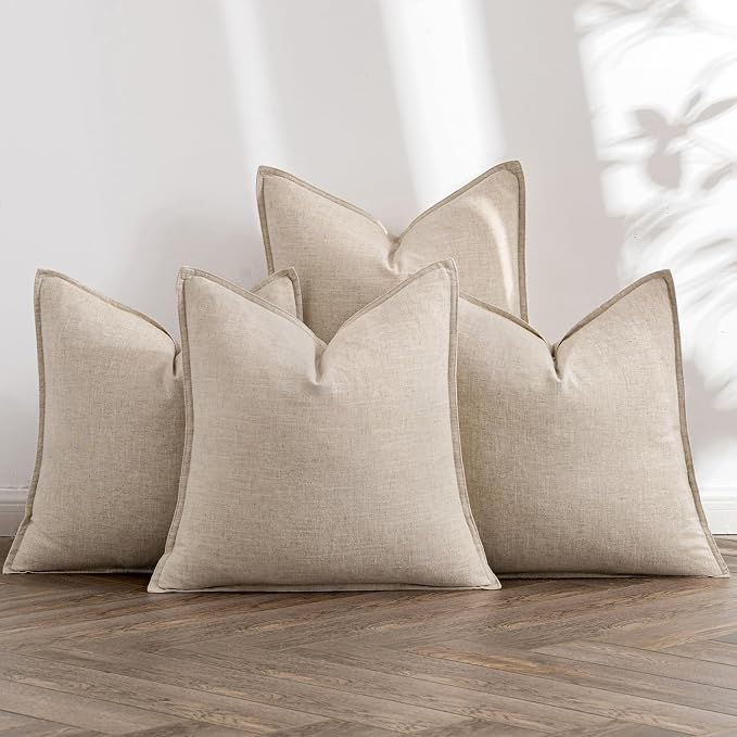 MIULEE Beige Boho Linen Decorative Pillow Covers 20x20 Inch Pack of 4 | Natural Throw Pillow Covers Soft Farmhouse Couch Pillowcases Modern Home Decors for Living Room Bed Sofa
