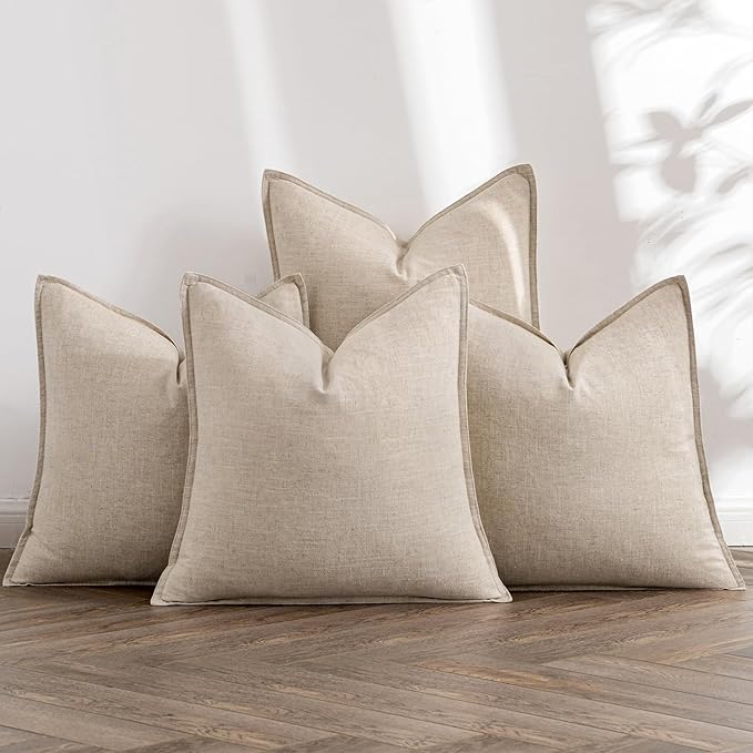 MIULEE Beige Boho Linen Decorative Pillow Covers 24x24 Inch Pack of 4 | Natural Decorative Throw Pillow Covers Soft Farmhouse Couch Pillowcases Modern Home Decors for Living Room Bed Sofa