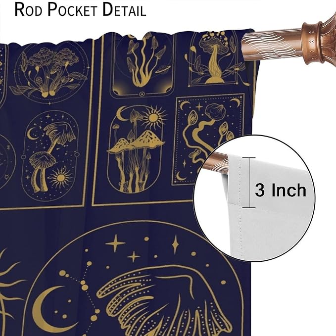 Mushroom Curtains,Boho Style Mystical Plant Sun Moon Print Window Treatments for Bedroom Living Room Kitchen Purple Herbs Window Drapes 2 Panels Set,Total Size 84 x 84 Inch