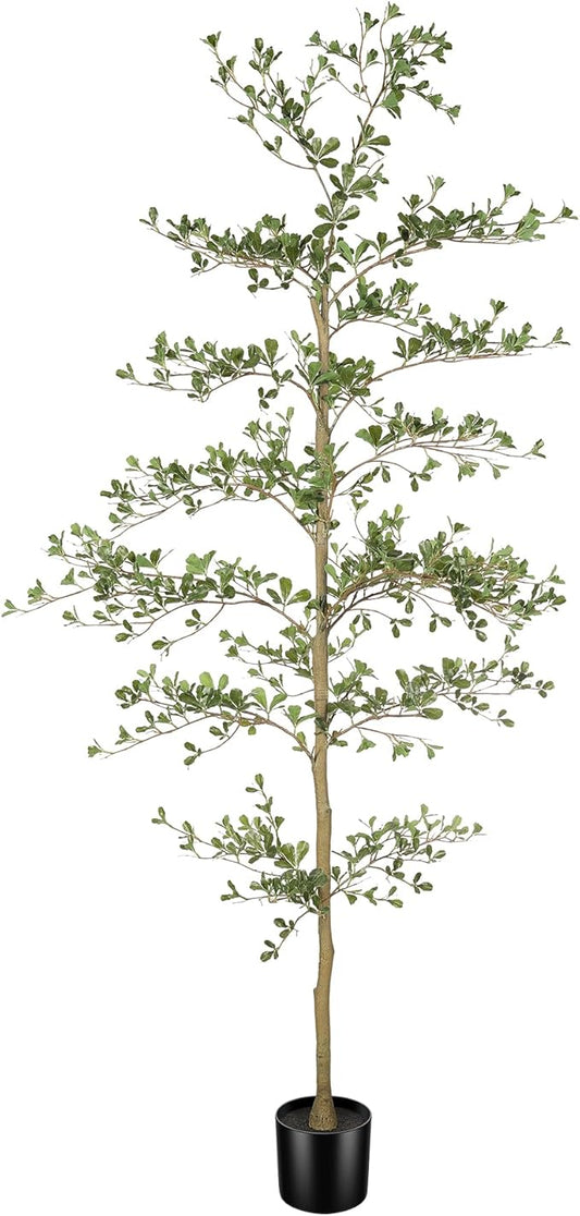 LYERSE Black Olive Tree 7ft - Faux Black Olive Tree with Natural Trunk and Realistic Leaves - Artificial Shady Lady Tree for Modern Home Office House Living Room Decor