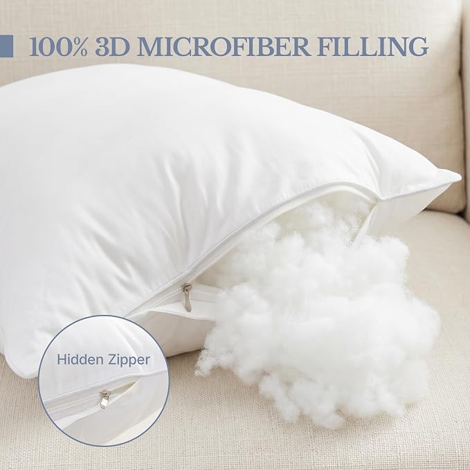 Leeden 12 x 20 Pillow Inserts (Set of 2) - Throw Pillow Inserts with 100% Cotton Cover - Decorative Rectangle Interior Sofa Pillow Inserts with Zipper for Sofa, Couch and Home Decor- White