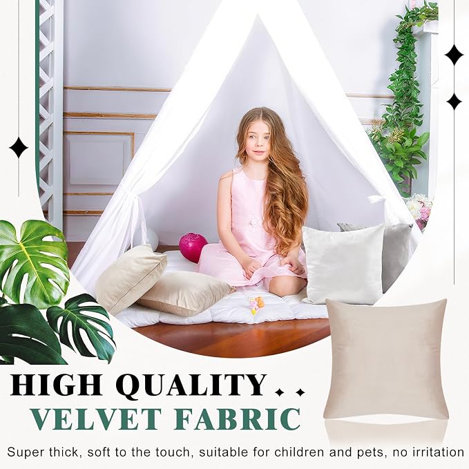 Berlune 8 Pcs Velvet Throw Pillow Covers 18" x 18" Decorative Cushion Cases Soft Pillowcase for Coquette Graduation Party Accessories Couch Sofa Bed Chair Home Decor, No Inserts (Beige Gray Colors)
