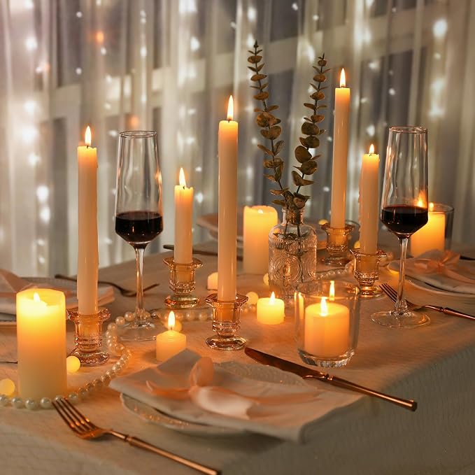 Lanttu 12 Pcs Gold Glass Candle Holders Set Candlestick Holders Bulk | Taper Candle Holders for Wedding, Festival Table Centerpiece,Home Decoration