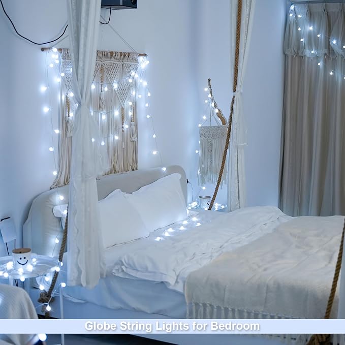 JMEXSUSS 33FT 100 LED Globe White String Lights Battery Operated | Fairy Lights Indoor Outdoor Waterproof Battery Powered String Lights with Remote for Wedding Bedroom Classroom Camping Decor