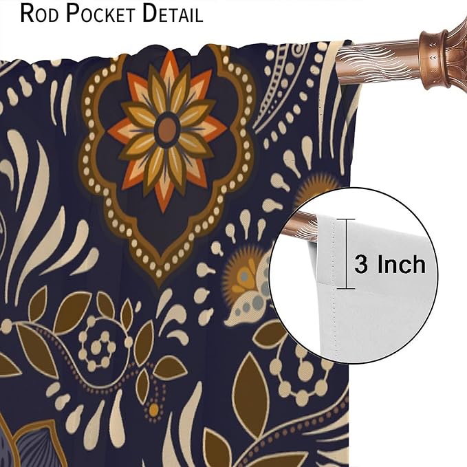 Indian Boho Curtains, Mandala Design Colorful Boho Floral Paisley Curtains, Bedroom Living Room Blackout Decorative Curtains, 2 Panel Set, 42x54 Inch.
