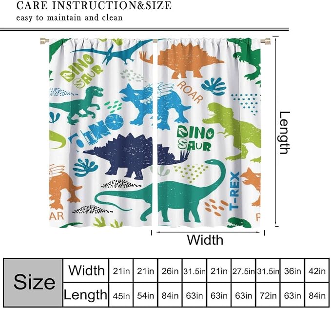 YCness Kids Dinosaur Curtains Cartoon Dino Blackout Boys Window Treatments for Boys Girls Children Nursery Living Room Bedroom Decor Fabric Set 2 Panel 55x63 Inch 80% Shading Rate