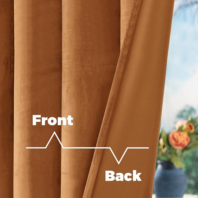 BGment Orange Velvet Curtains 108 Inches Long, Fall Decor Super Soft Room Darkening Thermal Insulated Back Tab and Rod Pocket Curtains for Bedroom/Living Room, 2 Panels, 52 x 108 Inch, Orange Brown