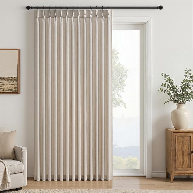 Pinch Pleated Curtains 90 Inches Long 1 Panels Set,Natural Cream Semi Sheer Cotton Blend Fabric Aesthetic Advanced Curtain Drapes for Living Room Bedroom,72x90 inch Length